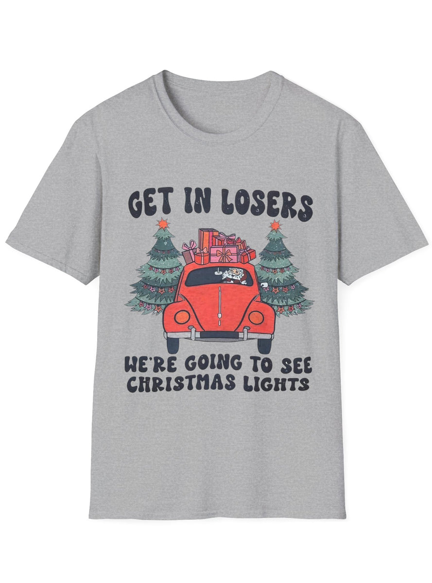 Grey Adults Plus Size Christmas T-Shirt with Get In Losers Print