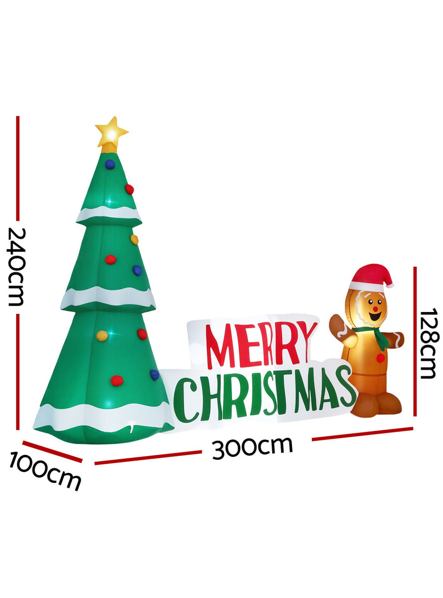 Gingerbread Man and Tree 10 Foot Inflatable Christmas Decoration - Dimensions Image 1