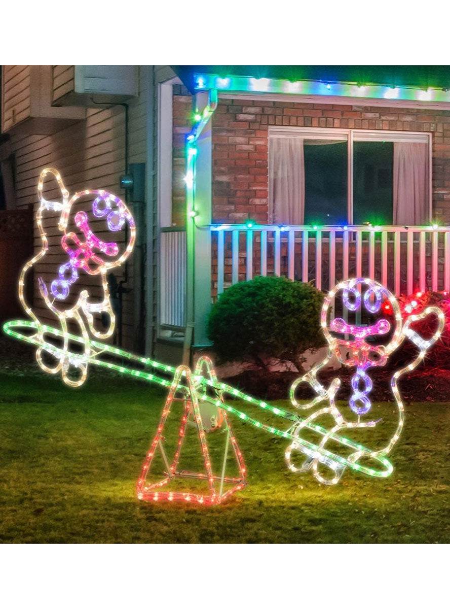 Gingerbread Men on Seesaw LED Rope Light Christmas Decoration - Main Image