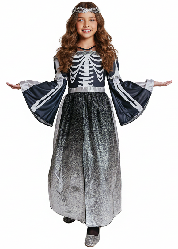 Image of Ghastly Skeleton Queen Girl's Halloween Costume - main image
