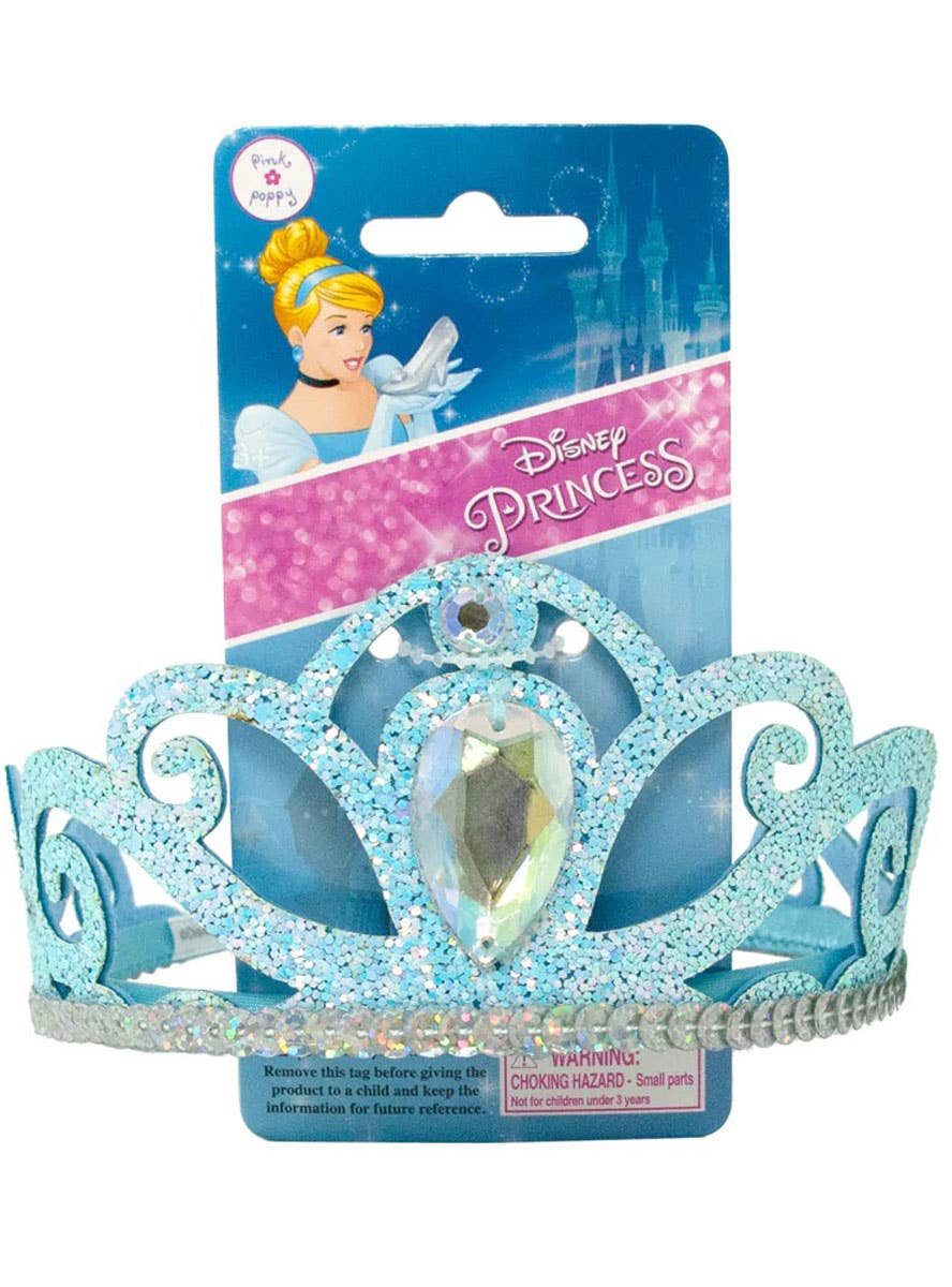 Image of Glittery Blue Disney Princess Cinderella Girl's Costume Tiara - Packaging Image