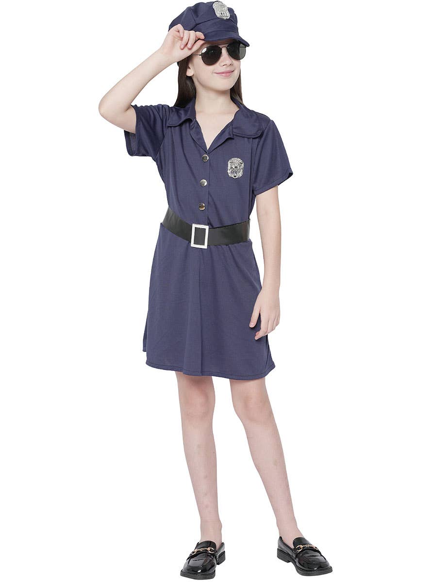 Image of Navy Blue Police Officer Girl's Occupation Costume - Alternate View