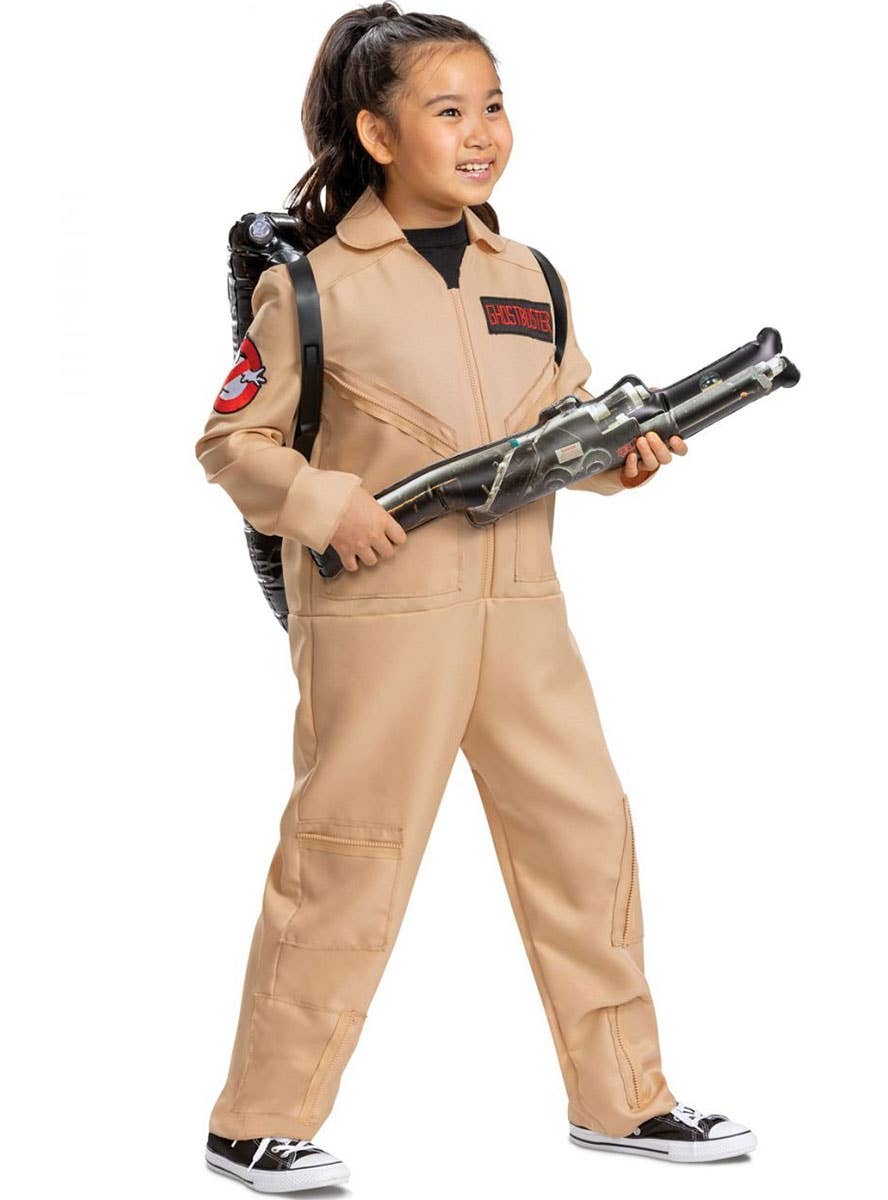 Image of Licensed 80s Ghostbuster Girl's Deluxe Jumpsuit Costume - Front View