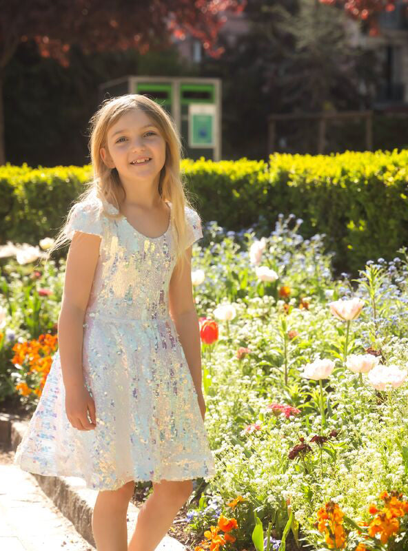 Girls Iridescent Sequin Dress - Lifestyle Image 2