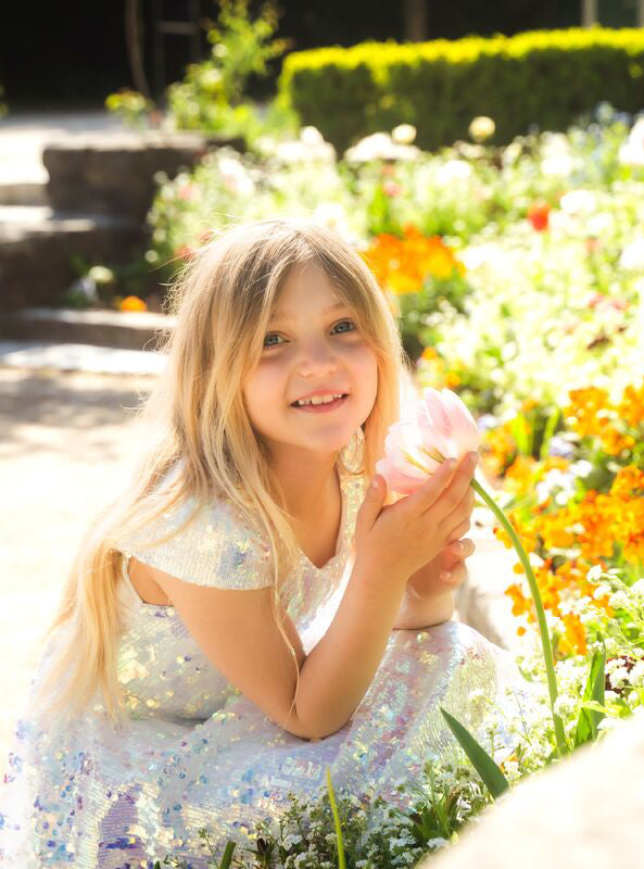 Girls Iridescent Sequin Dress - Lifestyle Image 3