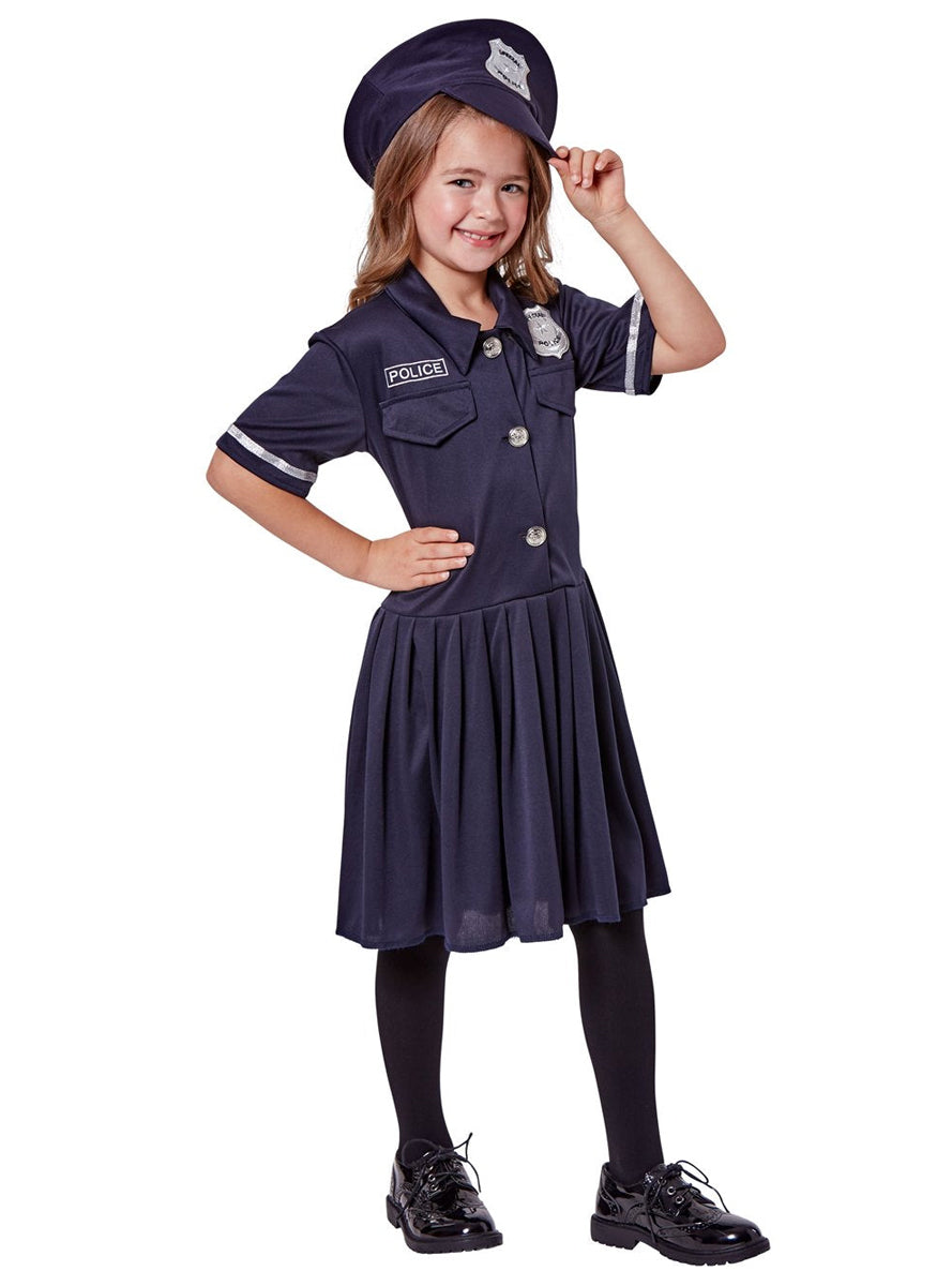 Navy Blue Police Officer Girls Costume