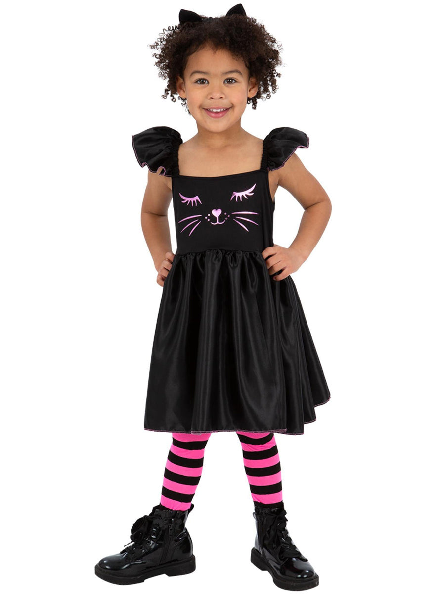 Girls Pink and Black Cat Halloween Costume - Alternate Front Image