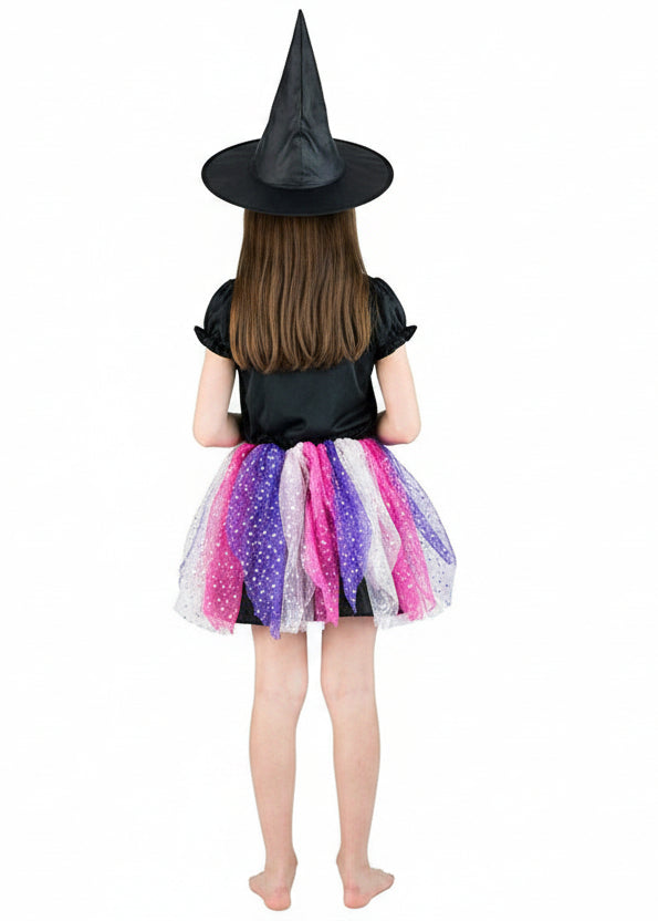 Girls Pink And Purple Witch Halloween Costume Back Image