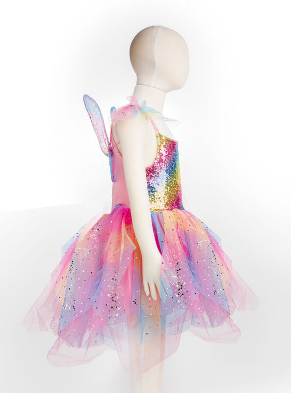 Girls Rainbow Fairy Costume With Wings Large - Side Image