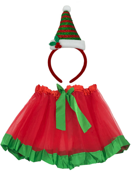 Girls Red And Green Christmas Tutu And Hat Costume Set - Main Image