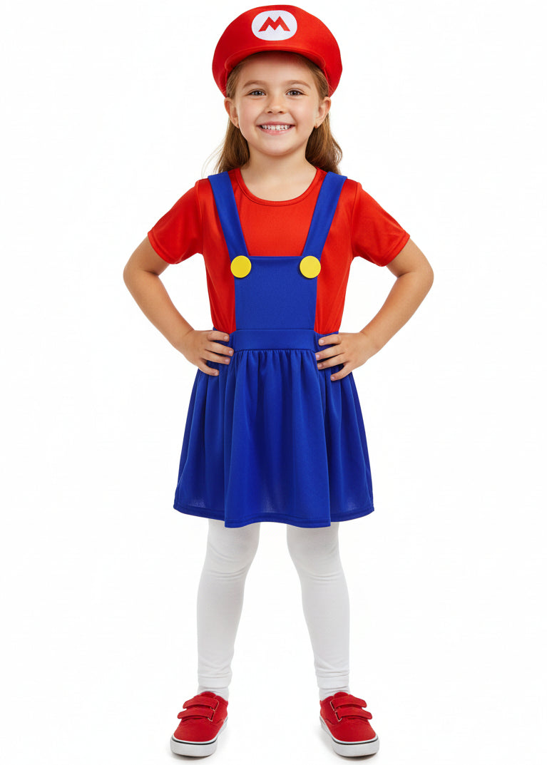 Girls Red Plumber Dress Costume