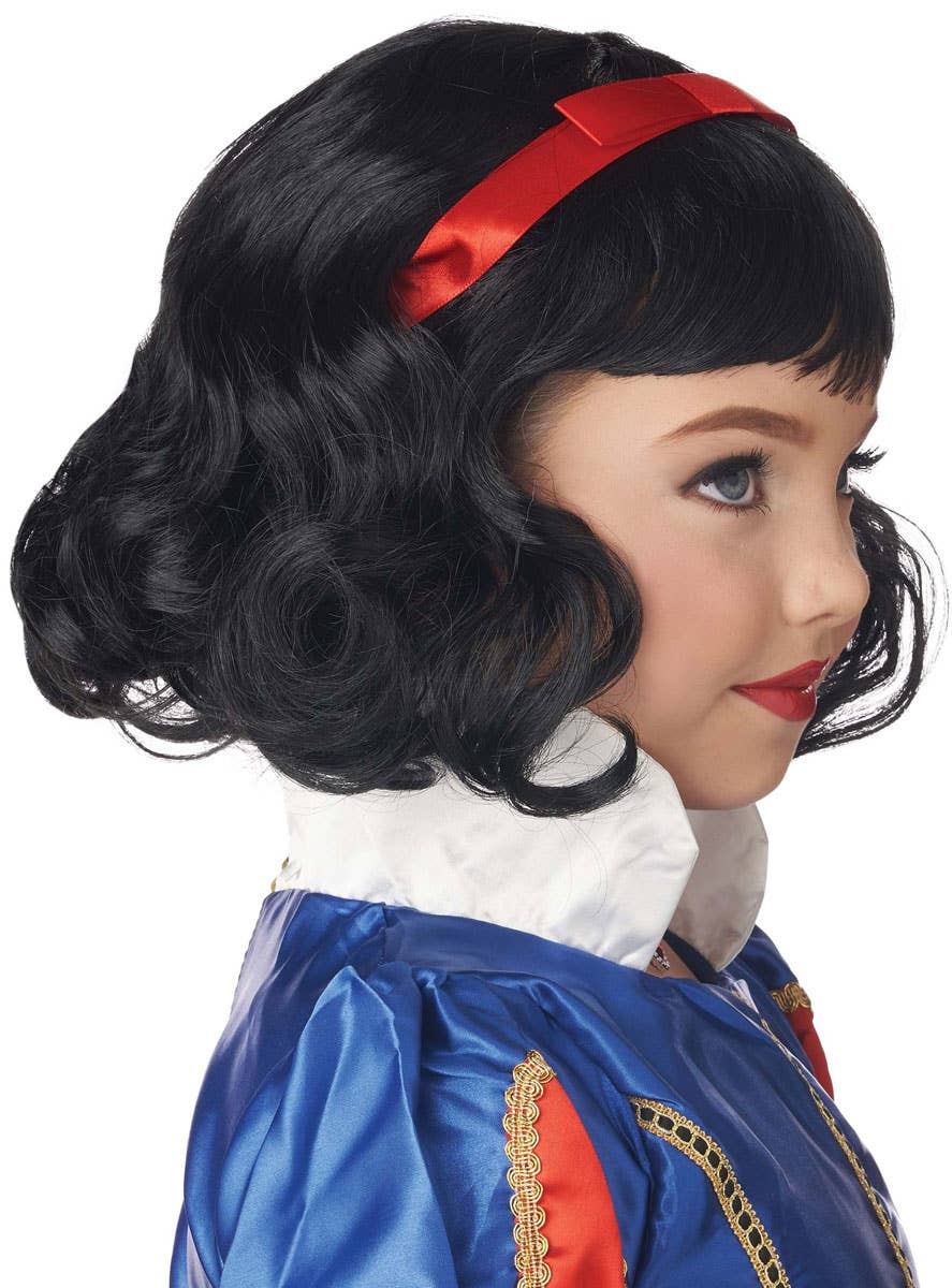 Image of Short Curly Black Girl's Snow White Costume Wig - Side View