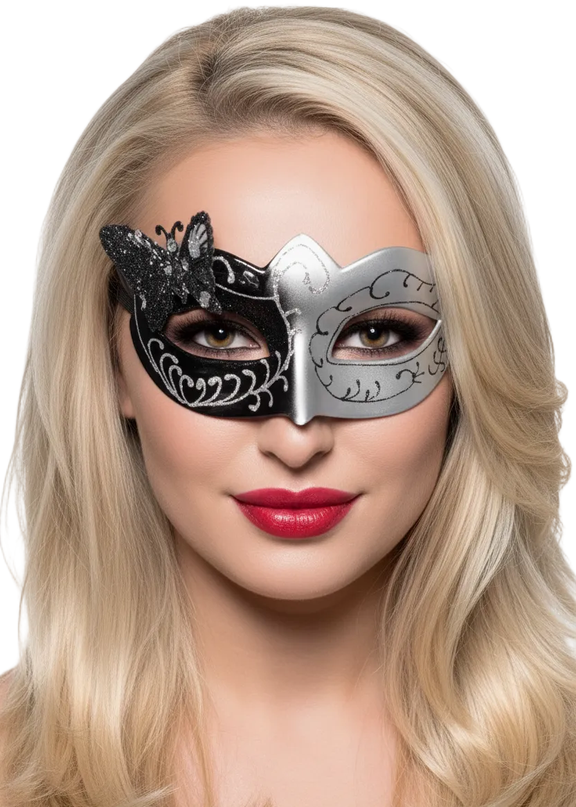 Womens Black and Silver Butterfly Masquerade Mask - Main Image