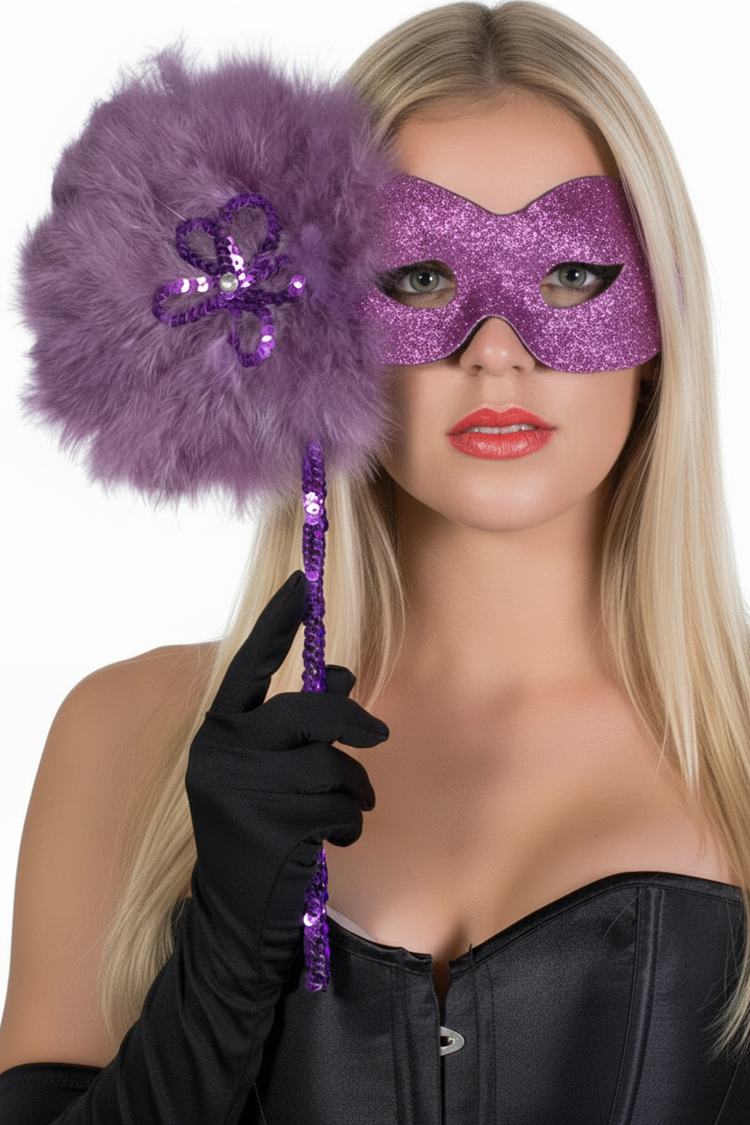 Hand Held Purple Glitter Swirl Masquerade Mask - Main Image