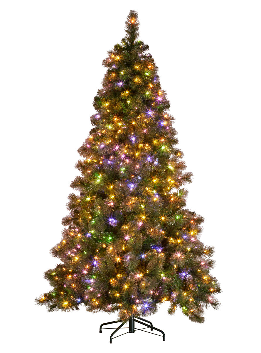 Glittery Christabelle Gold Pine Multi Function LED Light Christmas Tree 229cm - Coloured Lights Image