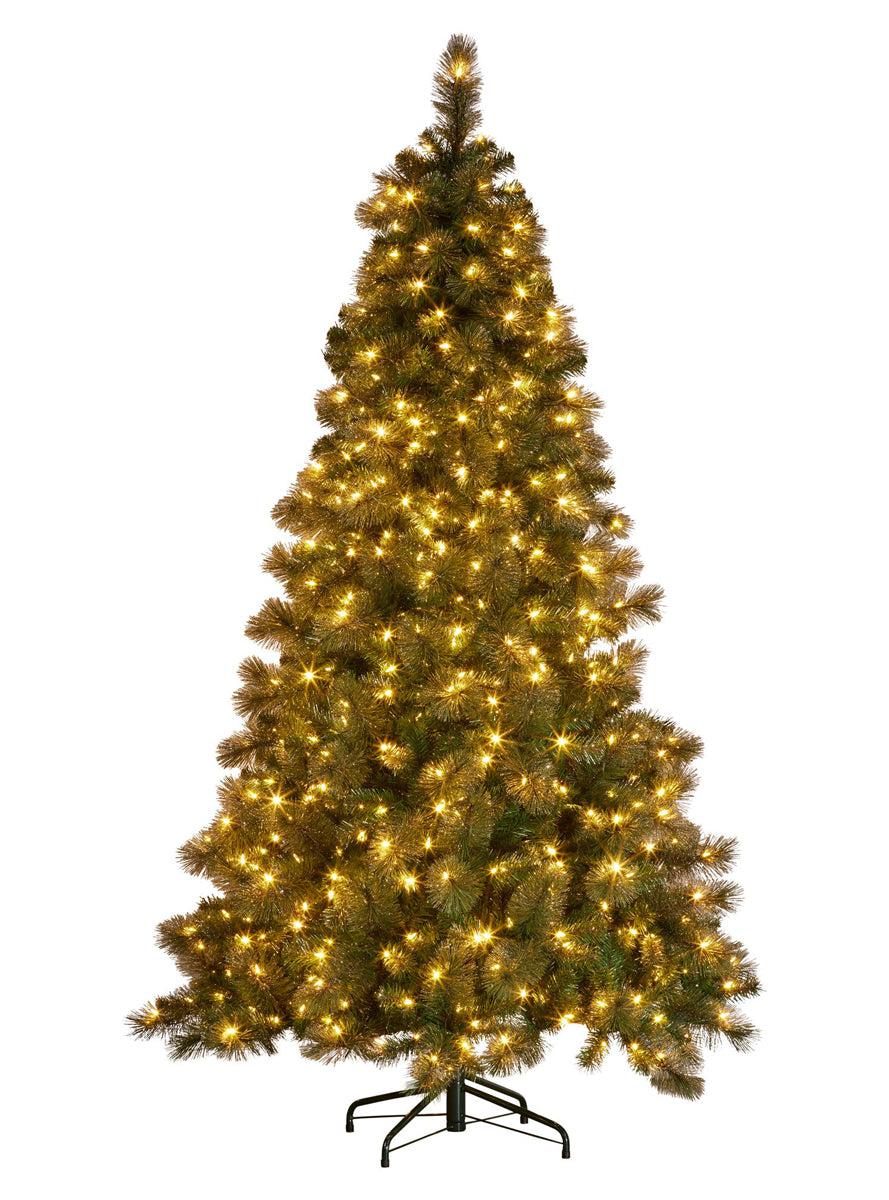 Glittery Christabelle Gold Pine Multi Function LED Light Christmas Tree 229cm - Golden Lights Image