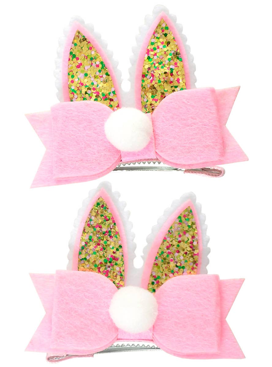 Pink Glittery Easter Bunny Ears Costume Hair Clips