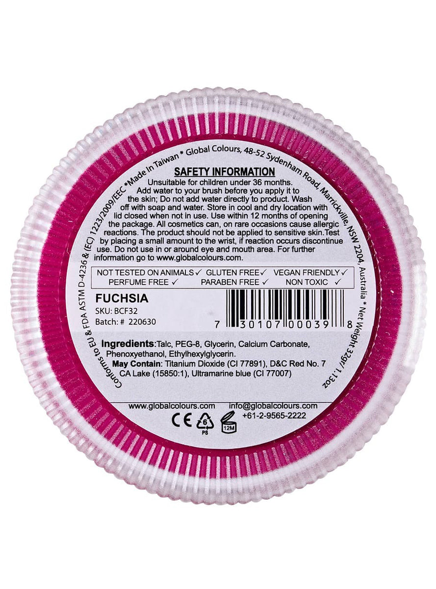 Global Blending 32 Gram Fuchsia Cake Makeup - Back Image