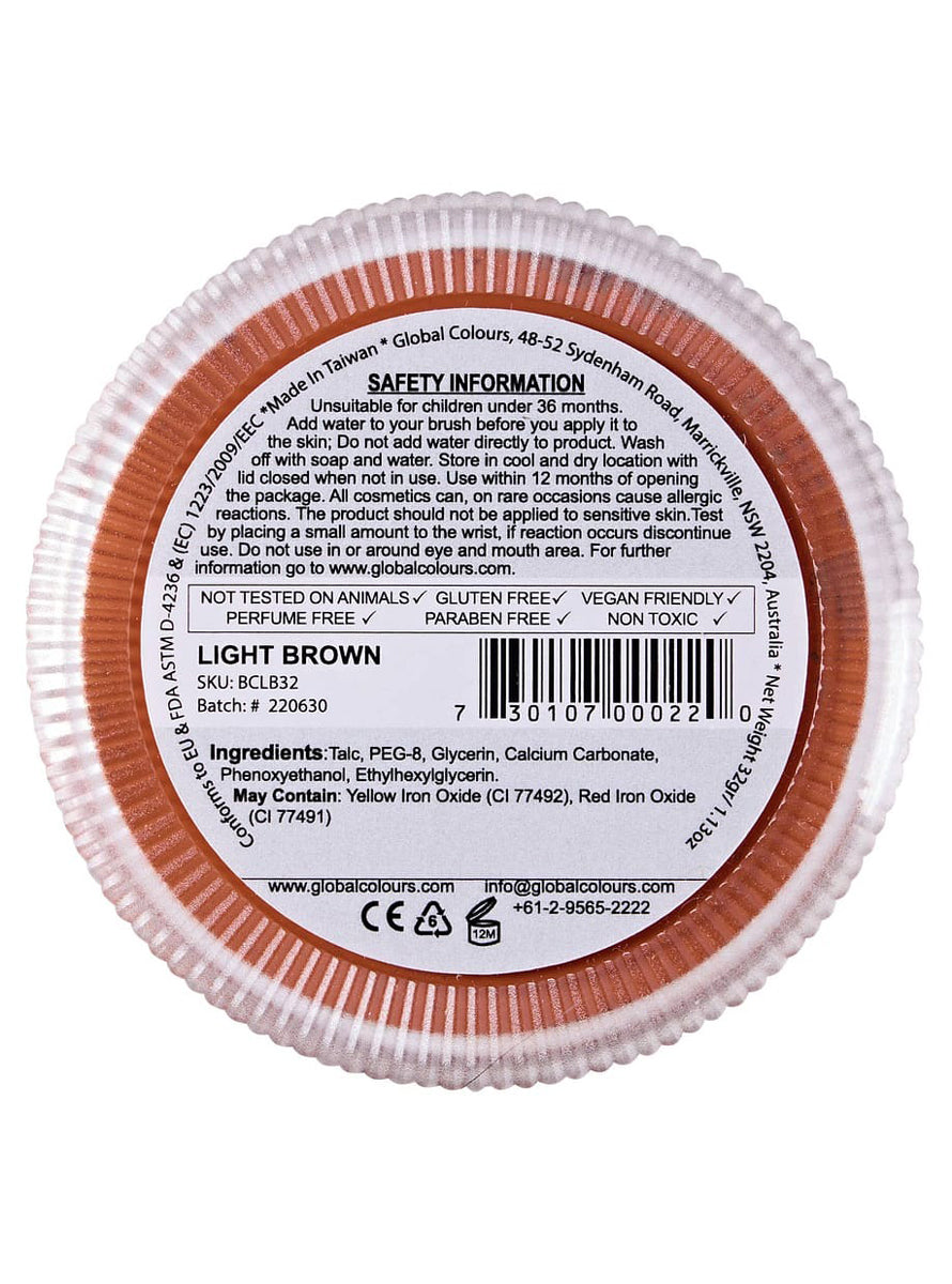 Global Blending 32 Gram Light Brown Cake Makeup - Back Image