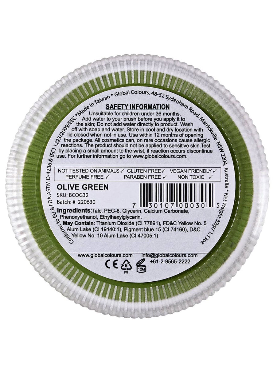 Global Blending 32 Gram Olive Green Cake Makeup - Back Image