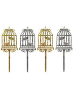 Image of Gold and Silver Reversible 4 Pack Bird Cage Cake Toppers