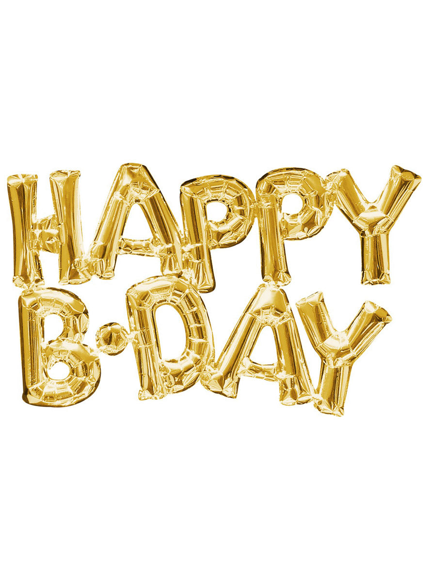 Gold Happy B Day Air Fill Foil Balloon - Main Image