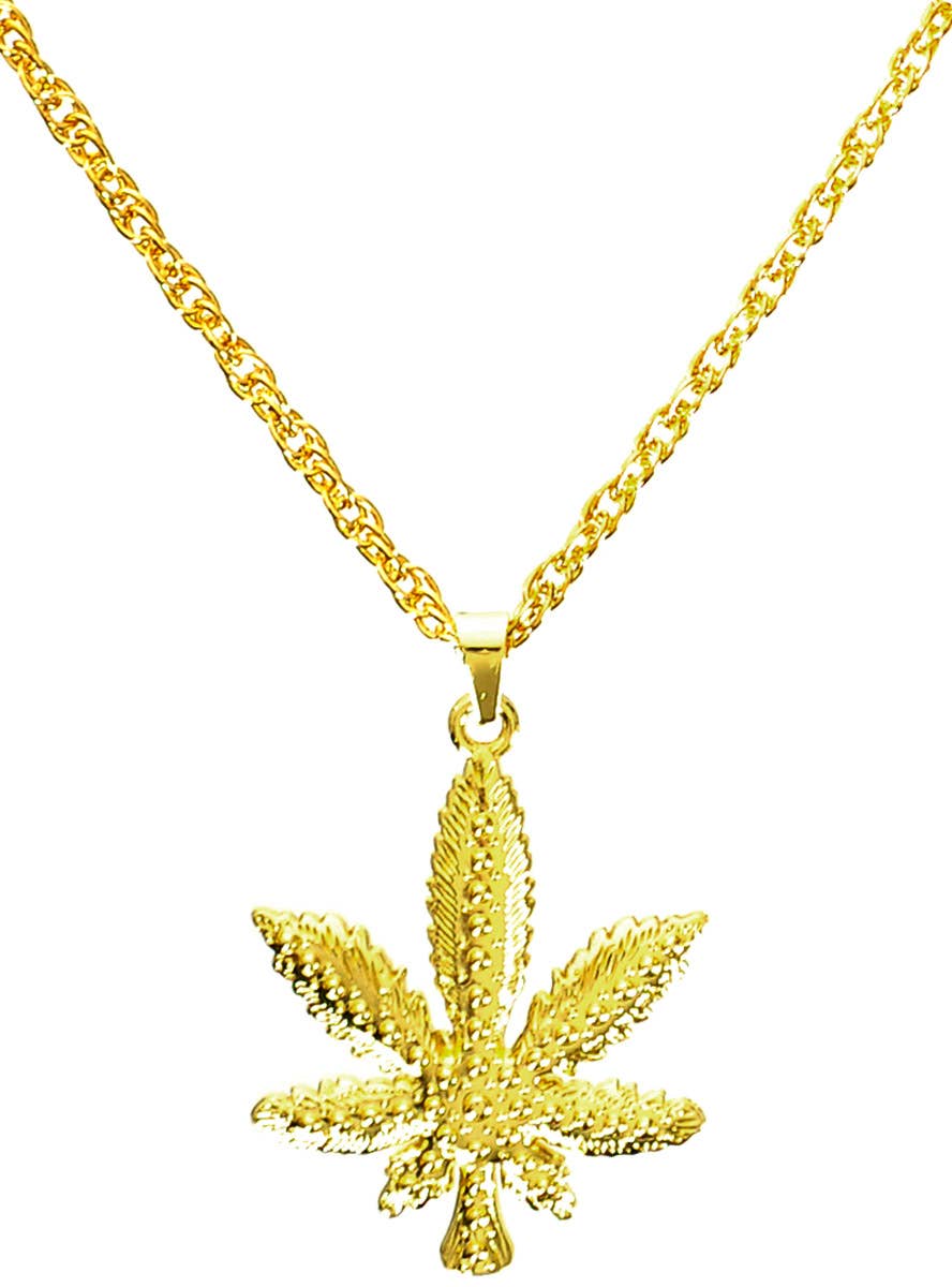Gold Marijuana Leaf Hippie Costume Necklace - Close Image