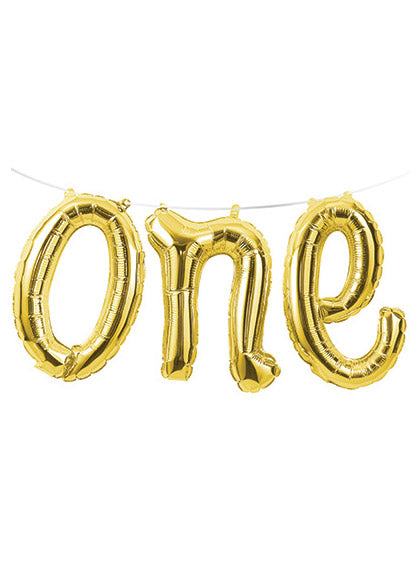 Gold One Air Fill Foil Balloon With Ribbon - Main Image