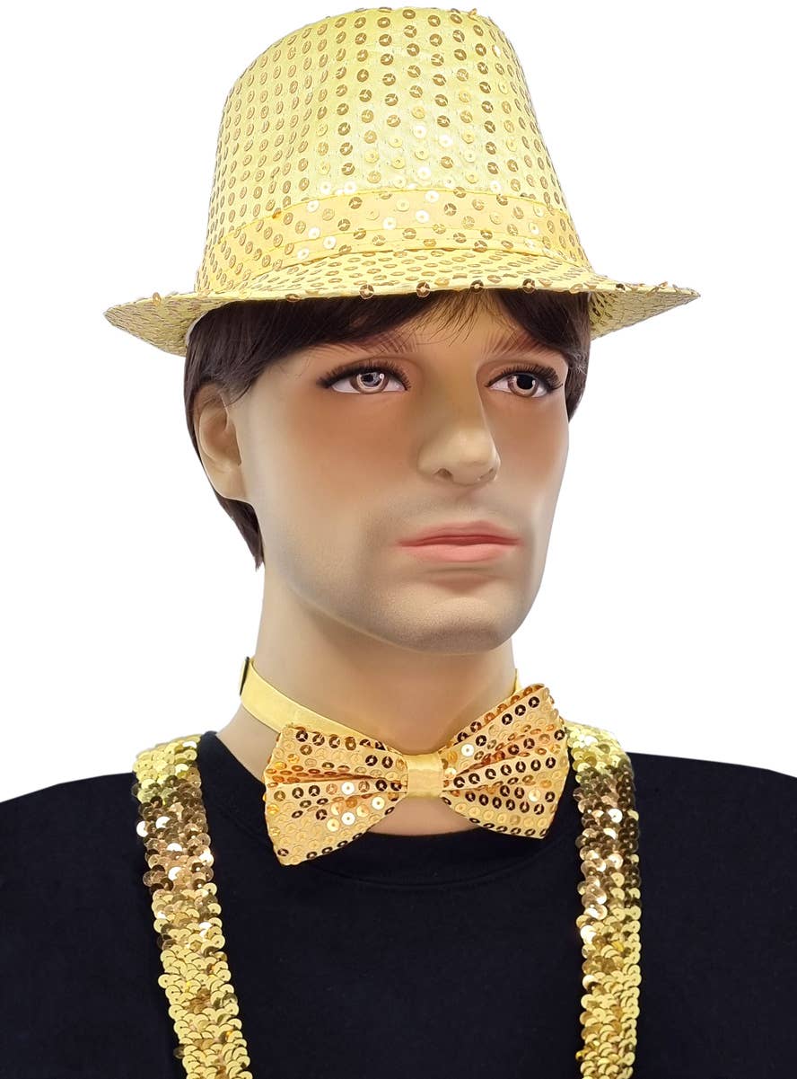 Image of Sparkly Gold Showman 3 Piece Costume Accessory Set - Alternate Image 1