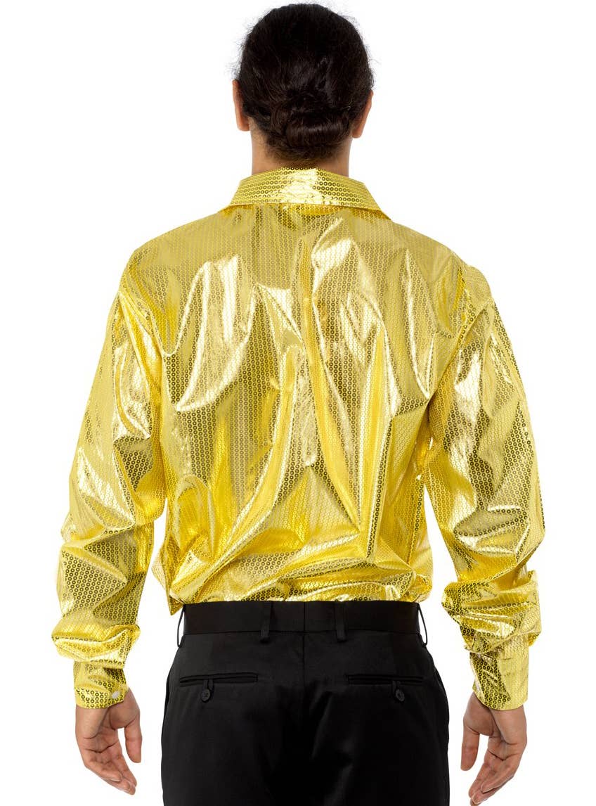Shiny Gold Sequin Disco Shirt Men's 70's costume - Back Image
