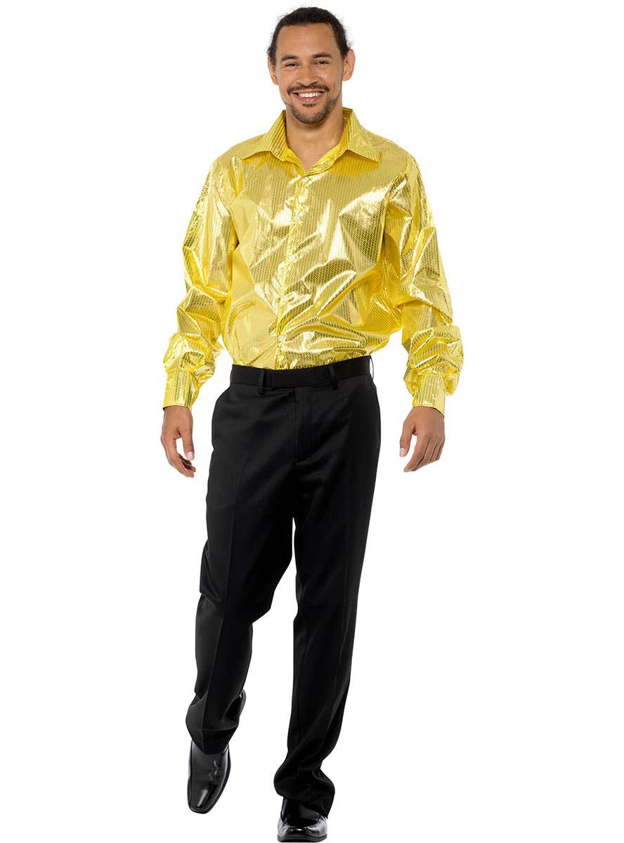 Shiny Gold Sequin Disco Shirt Men's 70's costume - Full Image