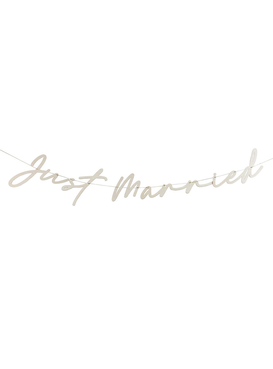 Gold Wedding Just Married 2m Long Wooden Banner - Main Image