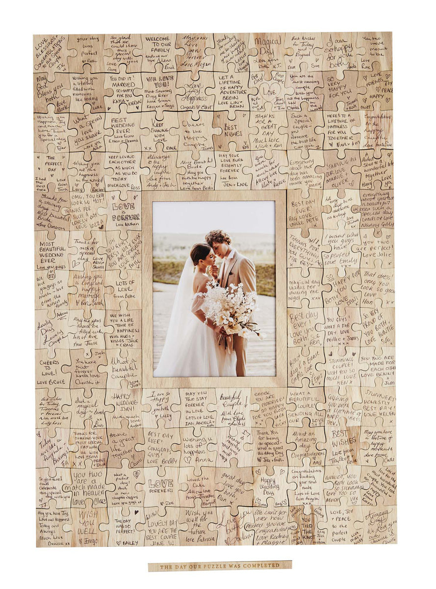Gold Wedding Wooden Jigsaw Guest Book with Display Box - Main Image