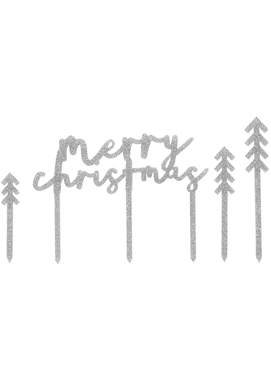 Silver Merry Christmas Glitter Cake Topper - Main Image