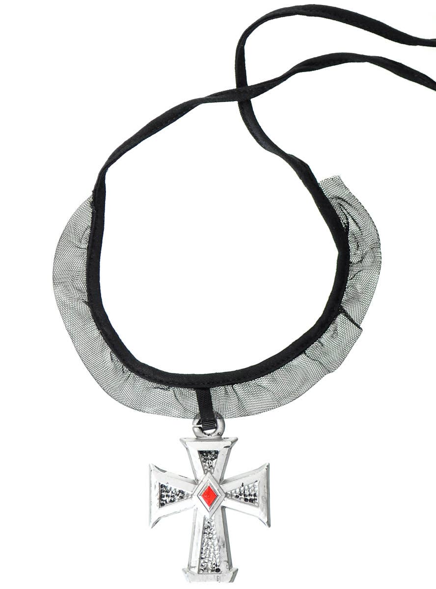 Image of Large Gothic Silver Cross Halloween Costume Choker - Main Image