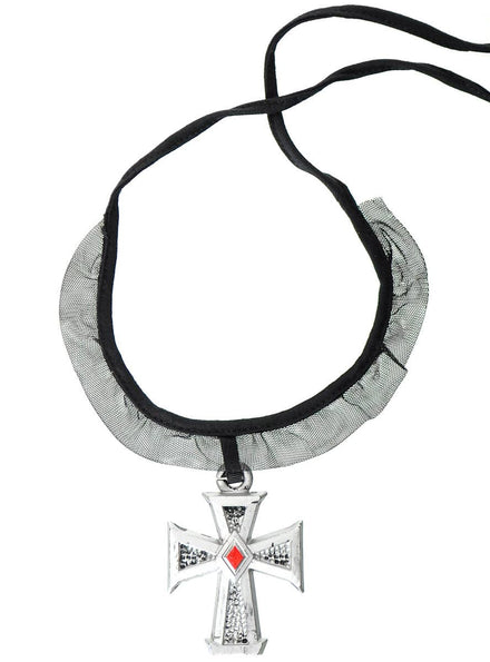 Image of Large Gothic Silver Cross Halloween Costume Choker - Main Image