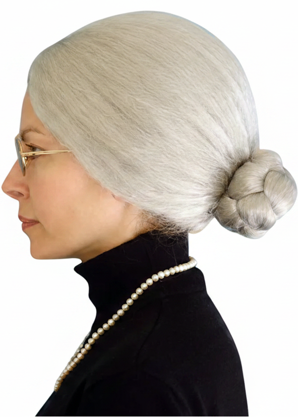 Womens Old Lady Granny Costume Wig With Bun - main image