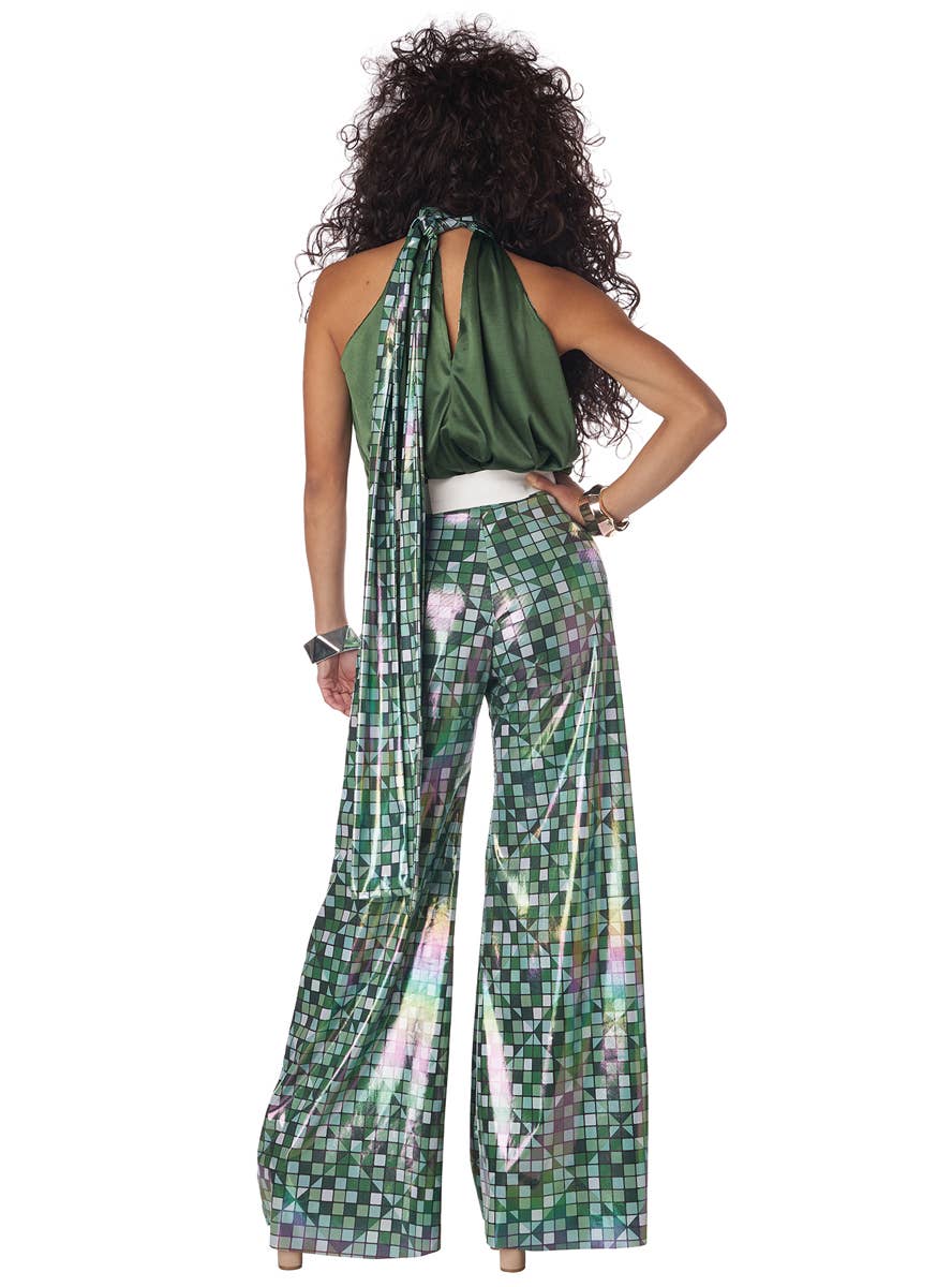 970's Two Piece Chequered Green Womens Disco Costume - Alternative Back Image