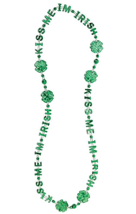 Green Metallic Kiss Me I'm Irish Beaded Necklace Costume Accessory