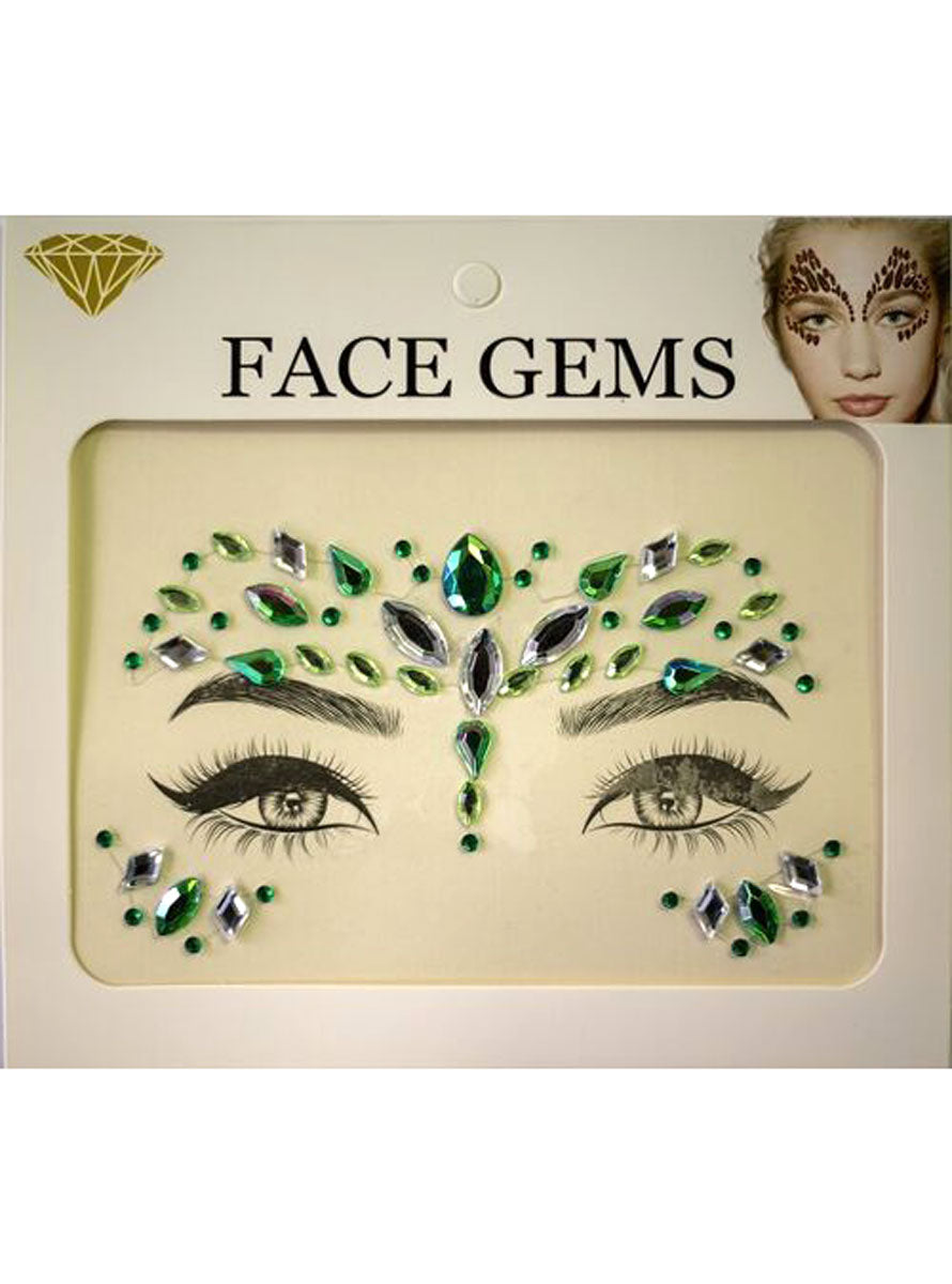 Green Over And Under Eye Stick On Face Gems