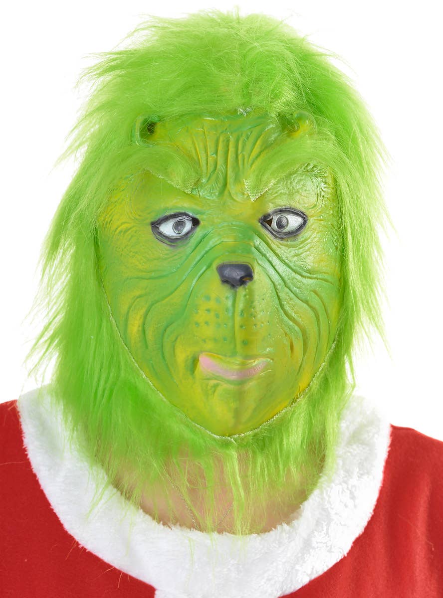 Image of Deluxe Full Head Green Christmas Costume Mask - Main Image