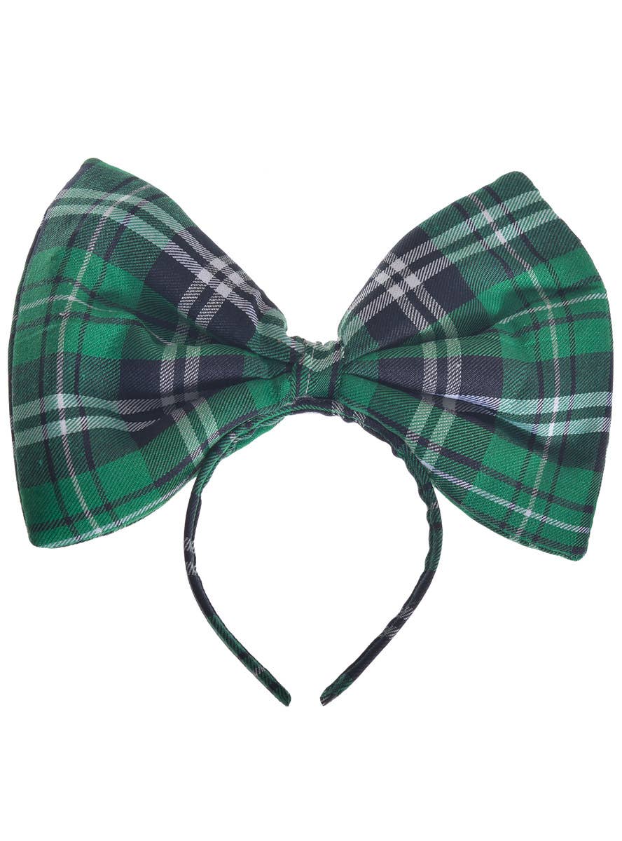 Green Tartan Giant Bow on Headband Costume Accessory - Main Image
