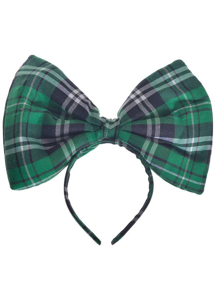 Green Tartan Giant Bow on Headband Costume Accessory - Main Image