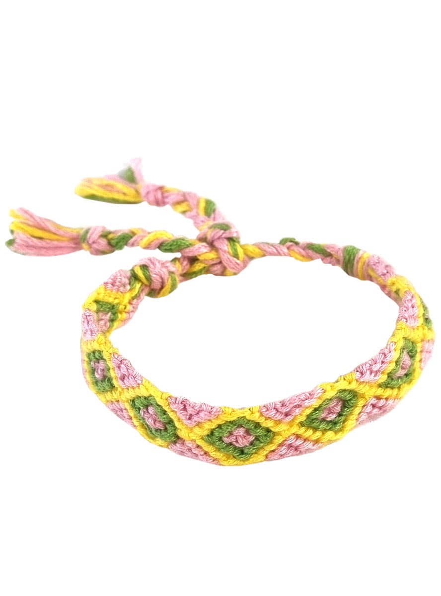 70s Pastel Pink Green and Yellow Braided Hippie Costume Bracelet