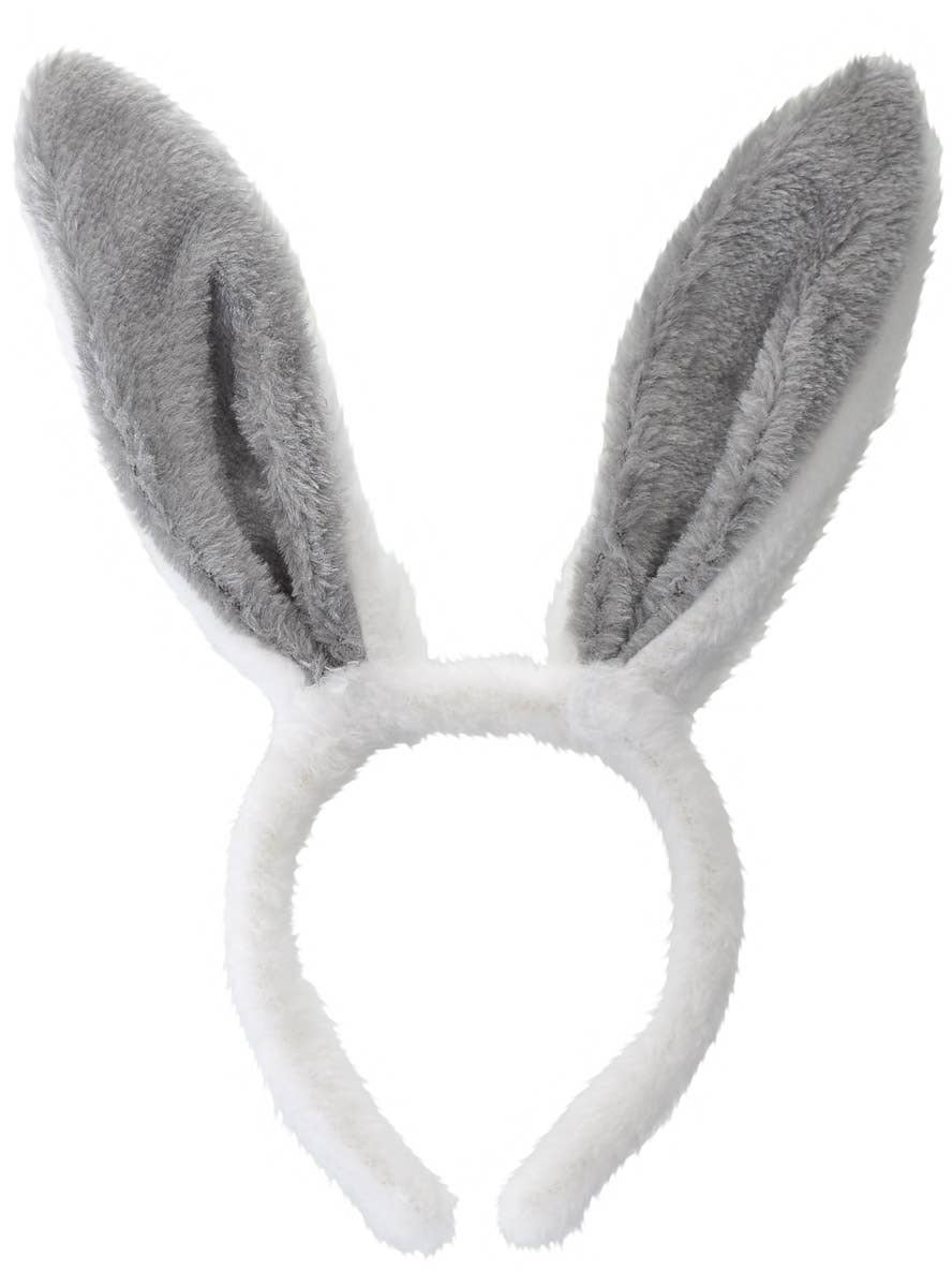 Furry White and Grey Easter Bunny Costume Ears on Headband