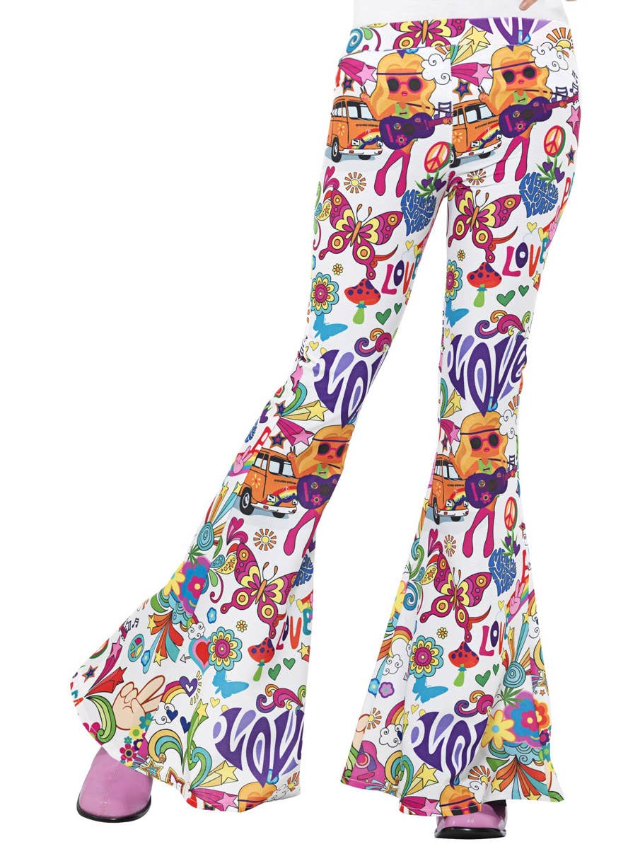 Womens Groovy Flared Bell Bottom Hippie Costume Pants