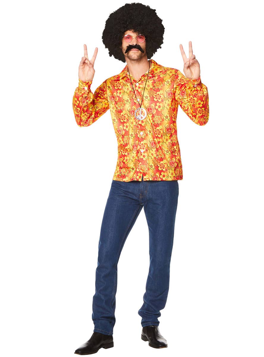 Mens Orange Groovy 70s Hippie Costume Shirt - Alternative Image