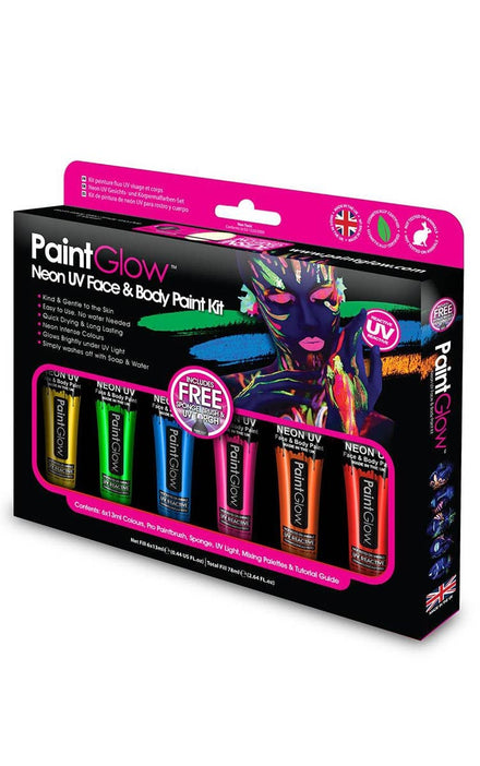 6 Colour Neon UV Reactive Face and Body Costume Festival Makeup Kit