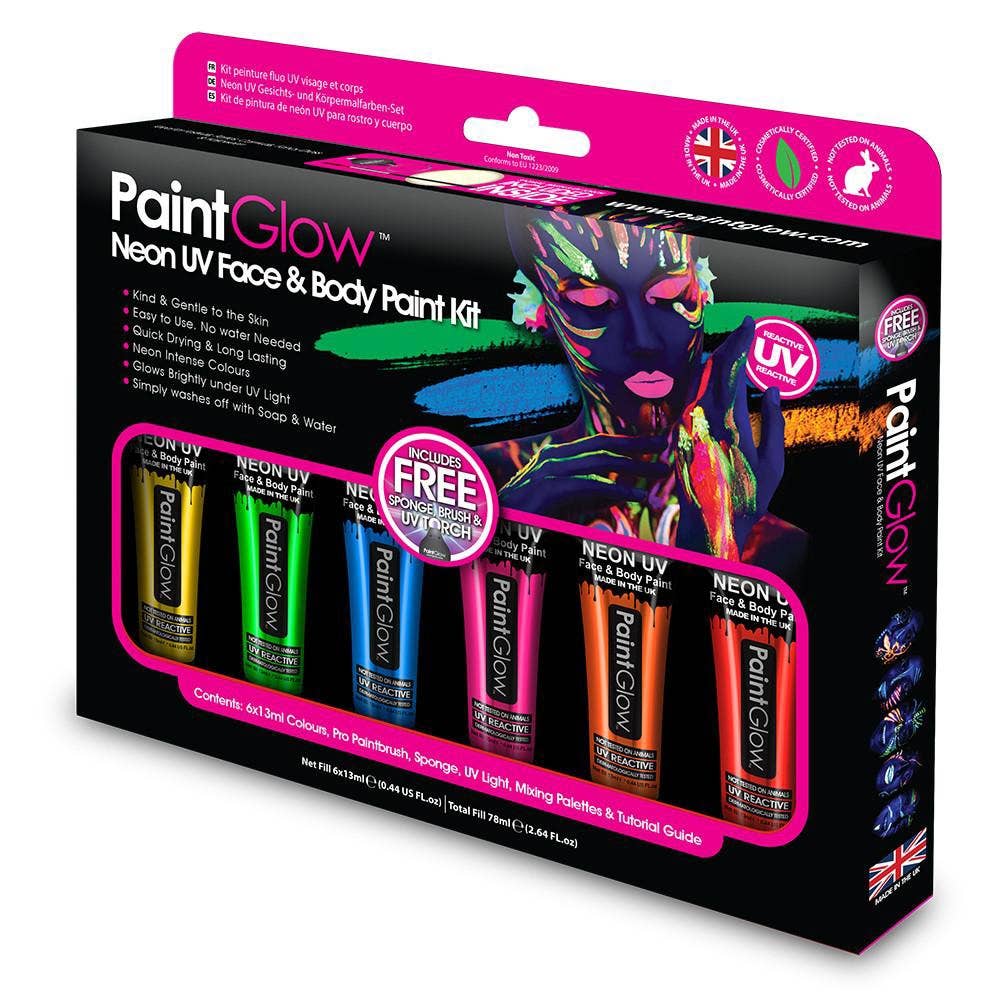 6 Colour Neon UV Reactive Face and Body Costume Festival Makeup Kit 3