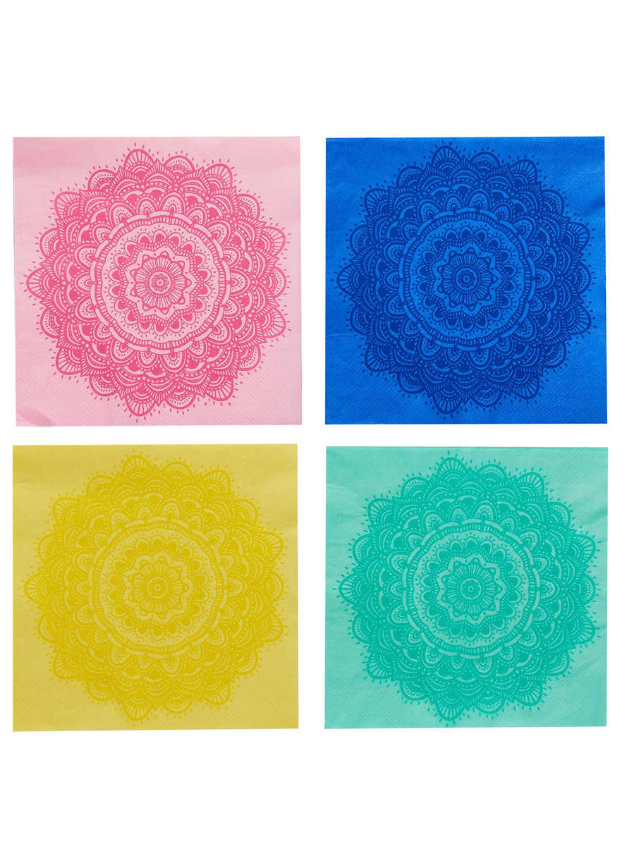 Happy Diwali 16 Pack Colourful Mandala Lunch Napkins - Main Image